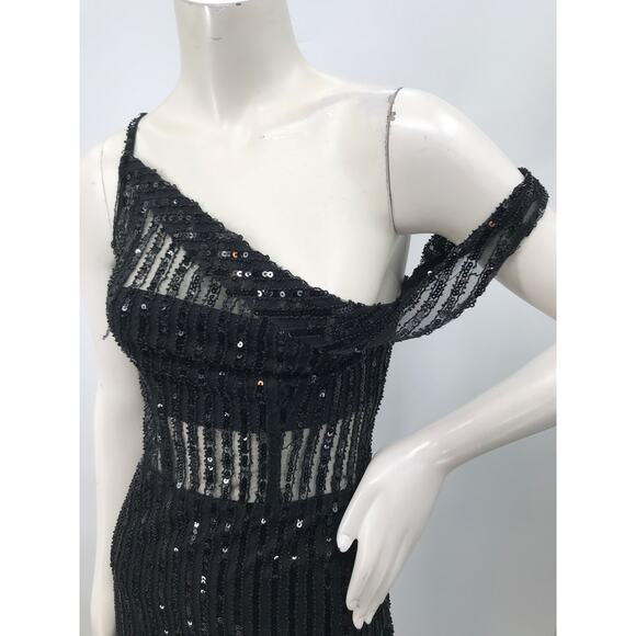 Lovers + Friends Nina Black Sequins Asymmetrical Gown Party Dress XS - Picture 12 of 16